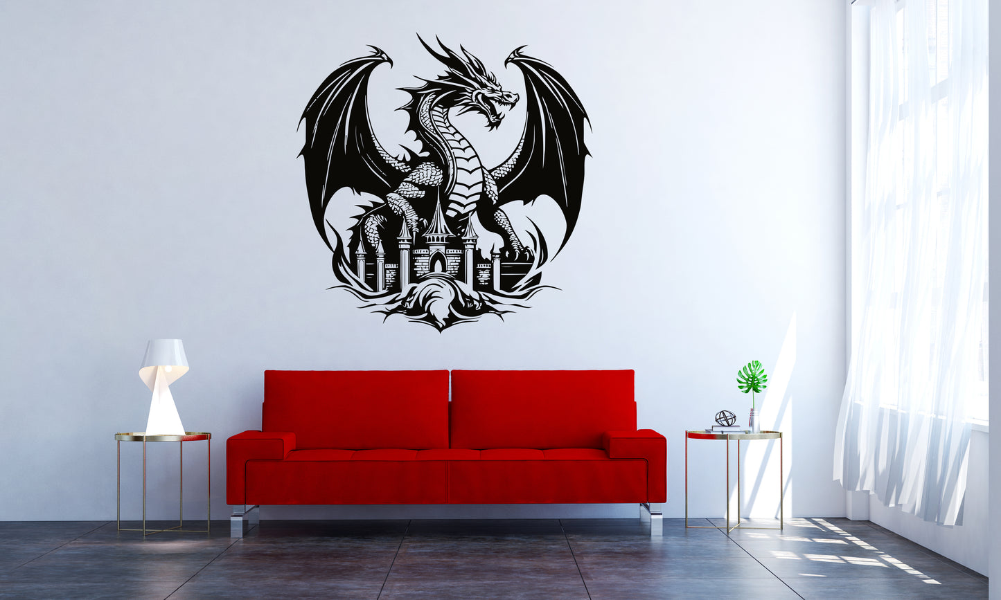 DRAGON ON WALL ..WALL ART VINYL DECAL STICKER